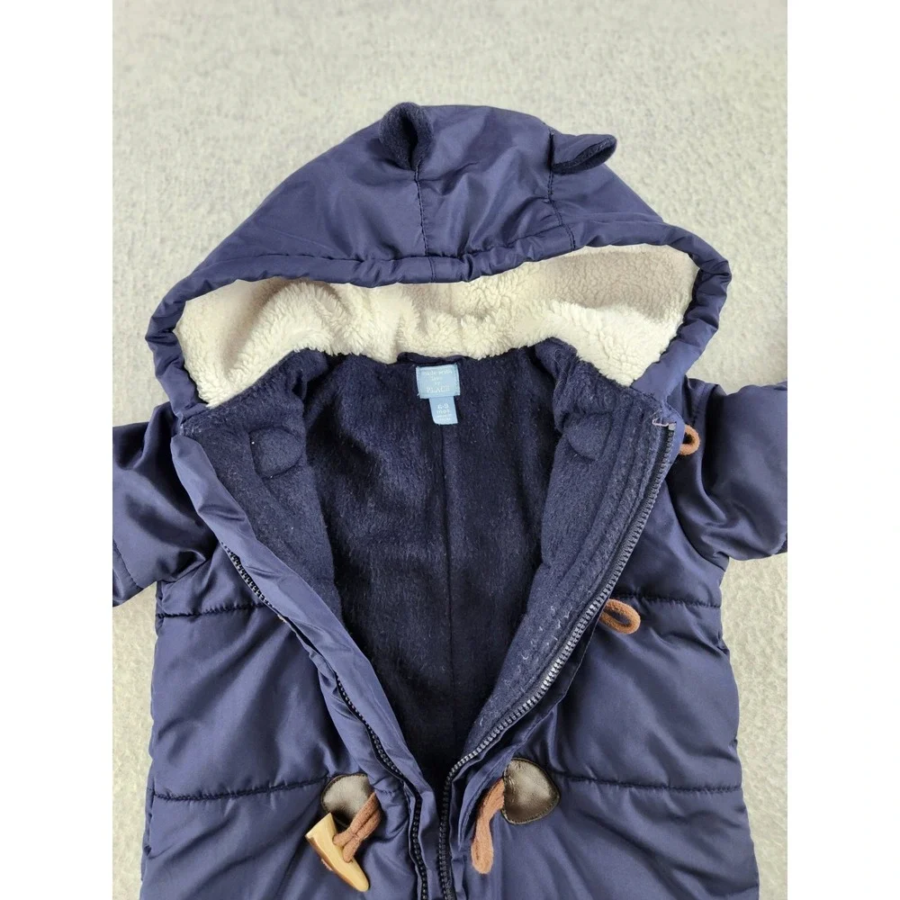 Children's‎ Place Baby Snowsuit One Piece Fleece Lined Hooded Zip Mittens 6-9 M